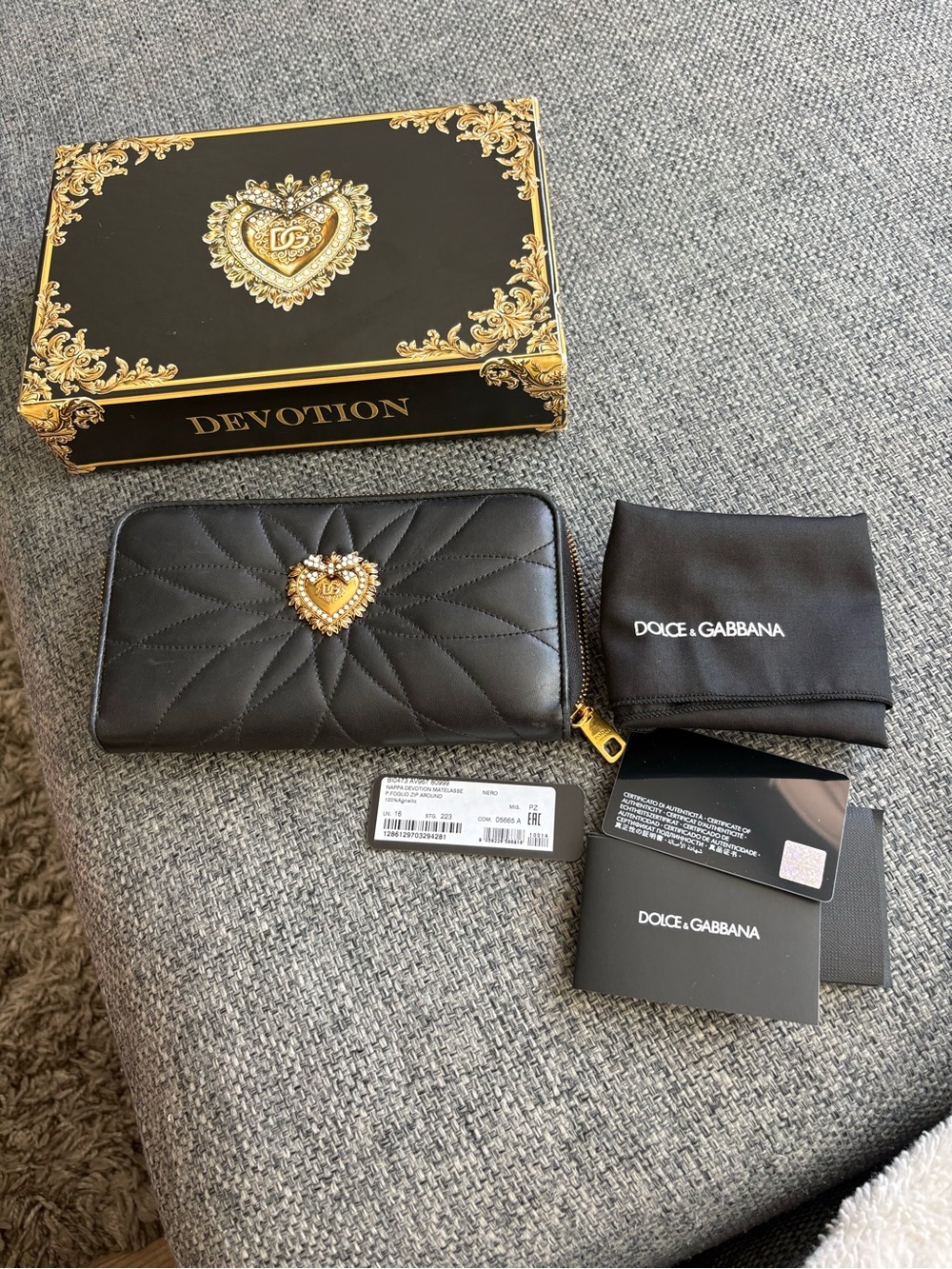 Dolce & Gabbana Black Nappa Devotion Matelasse Zip-Around Wallet